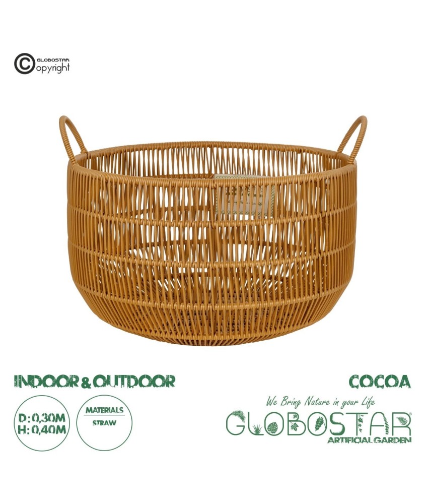 GloboStar® Artificial Garden COCOA 21495 Διακοσμητικό Πλεκτό Καλάθι - Κασπώ Γλάστρα - Flower Pot Μπεζ Φ30cm x Υ40cm